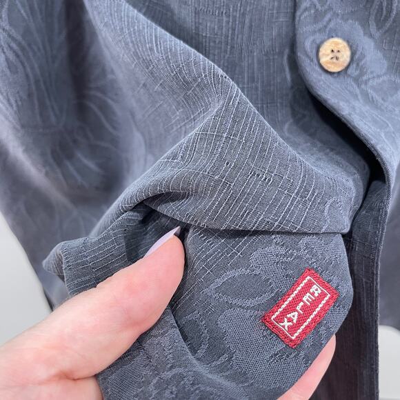 Tommy Bahama Shirt XL Charcoal Gray Silk Floral Camp Button Down Short Sleeve - Picture 8 of 13